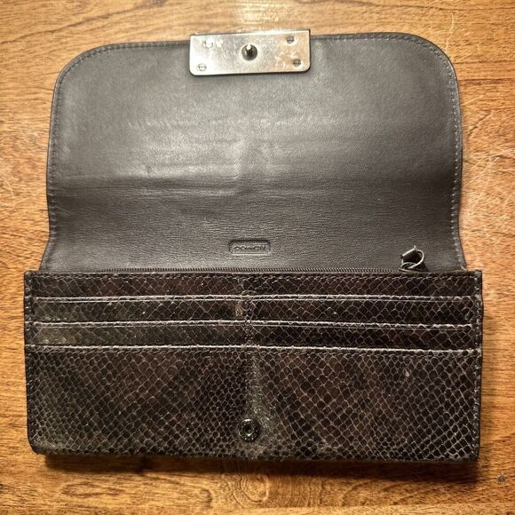 COACH KRISTINE EMBOSSED PYTHON LEATHER SLIM ENVELOPE WALLET Metallic BROWN - Picture 6 of 10